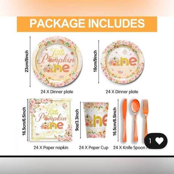 NEW Little Pumpkin First Birthday Decorations Tableware Service for 24 - Picture 7 of 8